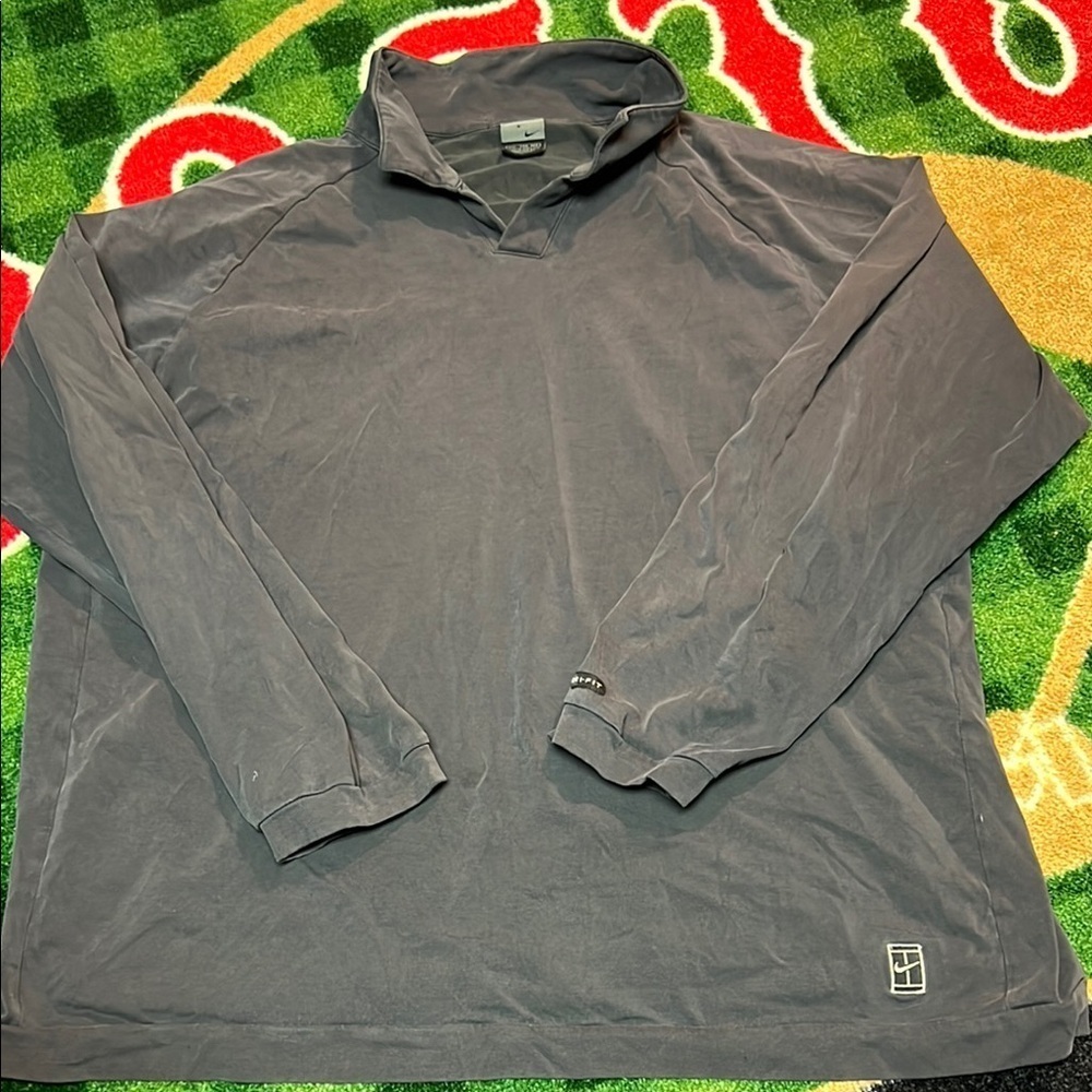 VINTAGE Nike Mens XL Navy Mock Neck Long Sleeve Dri Fit Swoosh